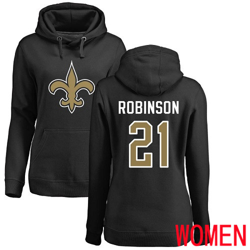 New Orleans Saints Black Women Patrick Robinson Name and Number Logo NFL Football 21 Pullover Hoodie Sweatshirts